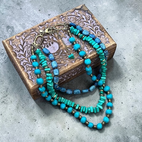 Chico's Jewelry - Chico's Layered Turquoise & Teal Beaded Necklace with Gold Accents